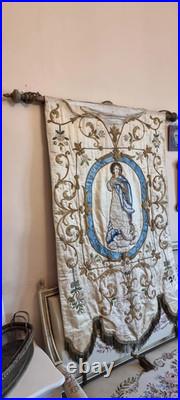 Antique Catholic Church Religious Processional Banner Virgin Mary Early 1900s
