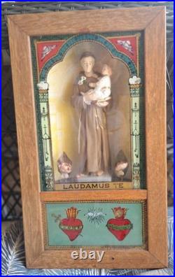 Antique Catholic Church Vaiticum Saint Statue Shadow Box Religious 2 Antique Catholic Church Vaiticum Saint Statue Shadow Box Religious 2
