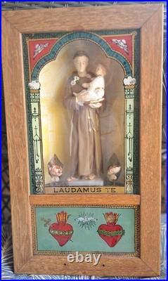 Antique Catholic Church Vaiticum Saint Statue Shadow Box Religious 2 Antique Catholic Church Vaiticum Saint Statue Shadow Box Religious 2