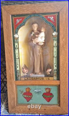 Antique Catholic Church Vaiticum Saint Statue Shadow Box Religious 2 Antique Catholic Church Vaiticum Saint Statue Shadow Box Religious 2