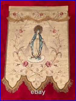Antique Catholic Church Virgin Mary Religious Processional Banner 20th Century