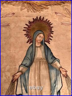 Antique Catholic Church Virgin Mary Religious Processional Banner 20th Century
