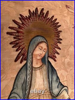 Antique Catholic Church Virgin Mary Religious Processional Banner 20th Century