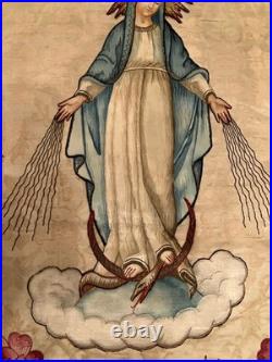 Antique Catholic Church Virgin Mary Religious Processional Banner 20th Century
