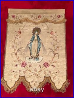 Antique Catholic Church Virgin Mary Religious Processional Banner 20th Century