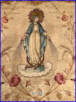 Antique Catholic Church Virgin Mary Religious Processional Banner 20th Century