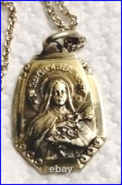 Antique Catholic French Saint Therese 1/20 12 KT GF chain & Religous Medal