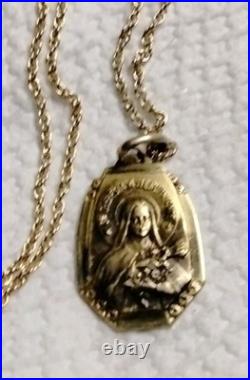 Antique Catholic French Saint Therese 1/20 12 KT GF chain & Religous Medal