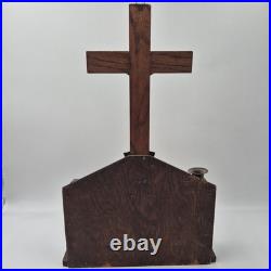 Antique Catholic Last Rites Sick Call Wood Box Crucifix Last Supper Religious