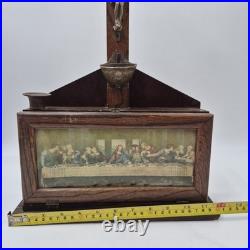 Antique Catholic Last Rites Sick Call Wood Box Crucifix Last Supper Religious