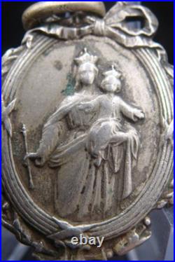 Antique Catholic Medal Sacred Heart Jesus Virgin Mary Crowned Rare Pendant