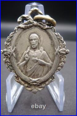 Antique Catholic Medal Sacred Heart Jesus Virgin Mary Crowned Rare Pendant