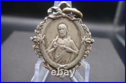 Antique Catholic Medal Sacred Heart Jesus Virgin Mary Crowned Rare Pendant
