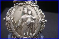 Antique Catholic Medal Sacred Heart Jesus Virgin Mary Crowned Rare Pendant