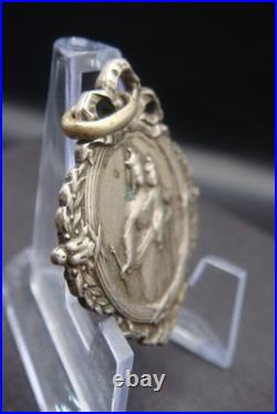 Antique Catholic Medal Sacred Heart Jesus Virgin Mary Crowned Rare Pendant