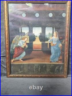 Antique Catholic Print THE ANNUNCIATION Virgin Mary and Archangel Gabriel Framed