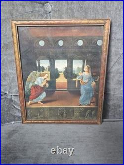 Antique Catholic Print THE ANNUNCIATION Virgin Mary and Archangel Gabriel Framed