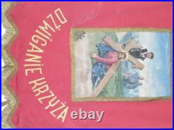 Antique Catholic Printed Religious Jesus Carrying Cross Rosary Tapestry 40x25in