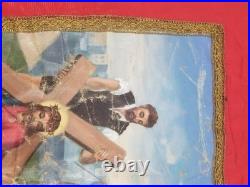 Antique Catholic Printed Religious Jesus Carrying Cross Rosary Tapestry 40x25in