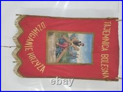 Antique Catholic Printed Religious Jesus Carrying Cross Rosary Tapestry 40x25in