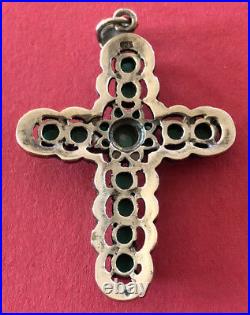 Antique Catholic Religious Holy Medal STERLING CROSS / MARCASITE / TURQUOISE