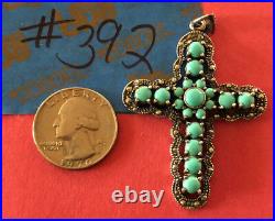 Antique Catholic Religious Holy Medal STERLING CROSS / MARCASITE / TURQUOISE