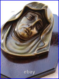 Antique Catholic Religious Mary Mother Wall Church Jesus God Holy Wood Brass