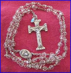 Antique Catholic Religious Medal CRYSTAL & STERLING ROSARIES / ROSARY BEADS
