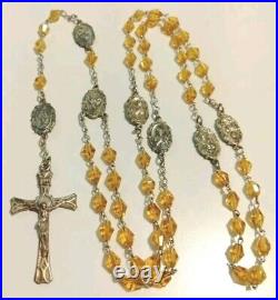 Antique Catholic Religious Saint Medal Carmel Crystal Rosary Miraculous Medals