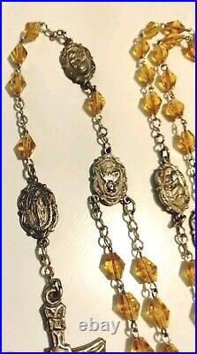 Antique Catholic Religious Saint Medal Carmel Crystal Rosary Miraculous Medals