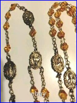 Antique Catholic Religious Saint Medal Carmel Crystal Rosary Miraculous Medals