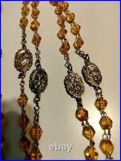 Antique Catholic Religious Saint Medal Carmel Crystal Rosary Miraculous Medals