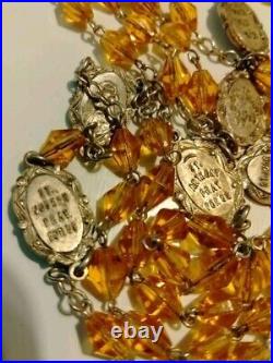 Antique Catholic Religious Saint Medal Carmel Crystal Rosary Miraculous Medals