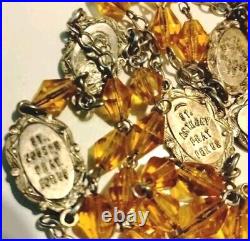 Antique Catholic Religious Saint Medal Carmel Crystal Rosary Miraculous Medals