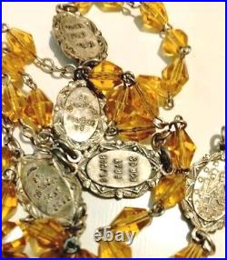 Antique Catholic Religious Saint Medal Carmel Crystal Rosary Miraculous Medals