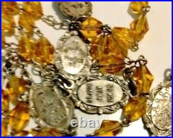 Antique Catholic Religious Saint Medal Carmel Crystal Rosary Miraculous Medals