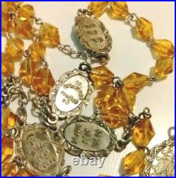 Antique Catholic Religious Saint Medal Carmel Crystal Rosary Miraculous Medals