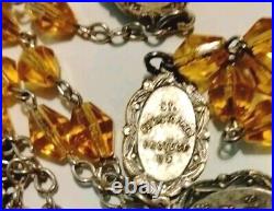 Antique Catholic Religious Saint Medal Carmel Crystal Rosary Miraculous Medals