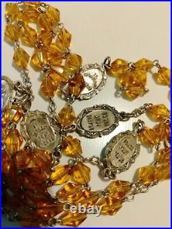 Antique Catholic Religious Saint Medal Carmel Crystal Rosary Miraculous Medals