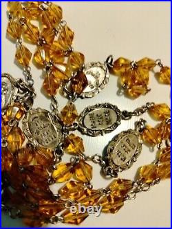 Antique Catholic Religious Saint Medal Carmel Crystal Rosary Miraculous Medals