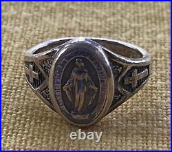 Antique Catholic Religious Sterling Miraculous Ring / ORNATE Size 4 3/4 SWEET