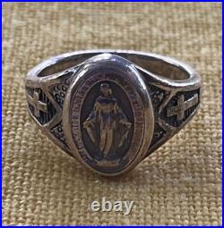 Antique Catholic Religious Sterling Miraculous Ring / ORNATE Size 4 3/4 SWEET