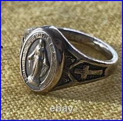 Antique Catholic Religious Sterling Miraculous Ring / ORNATE Size 4 3/4 SWEET