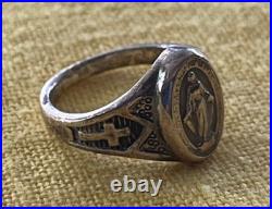 Antique Catholic Religious Sterling Miraculous Ring / ORNATE Size 4 3/4 SWEET