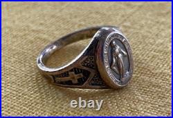 Antique Catholic Religious Sterling Miraculous Ring / ORNATE Size 4 3/4 SWEET