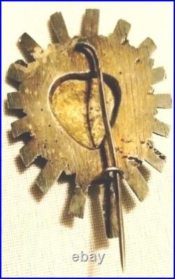 Antique Catholic Sacred Heart Of Jesus Sterling Silver Brooch Pin 2 Rare