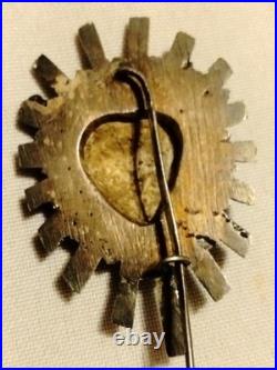 Antique Catholic Sacred Heart Of Jesus Sterling Silver Brooch Pin 2 Rare
