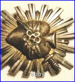 Antique Catholic Sacred Heart Of Jesus Sterling Silver Brooch Pin 2 Rare