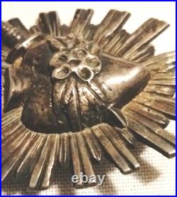 Antique Catholic Sacred Heart Of Jesus Sterling Silver Brooch Pin 2 Rare