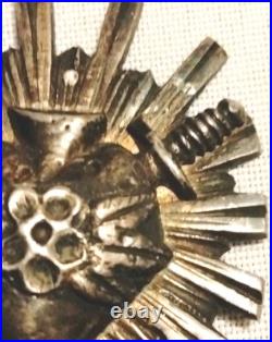 Antique Catholic Sacred Heart Of Jesus Sterling Silver Brooch Pin 2 Rare